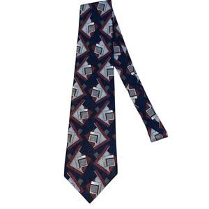 Conte di Milano Silk Tie USA Made‎ Navy Red Geometric Designer Necktie